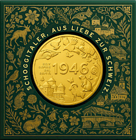 Trois écus d'or dans un emballage cadeau